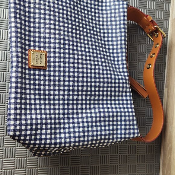 Dooney & Bourke Coated Blue Red Cotton Gingham Hobo Shoulder Bag Checkered Navy - Picture 2 of 16